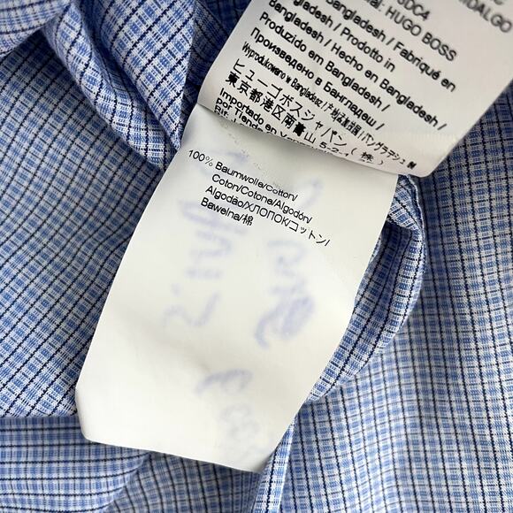 BOSS Hugo Boss Men's 17 (36/37) Blue Sharp Fit Classic Plaid Button Down Shirt - Picture 10 of 15